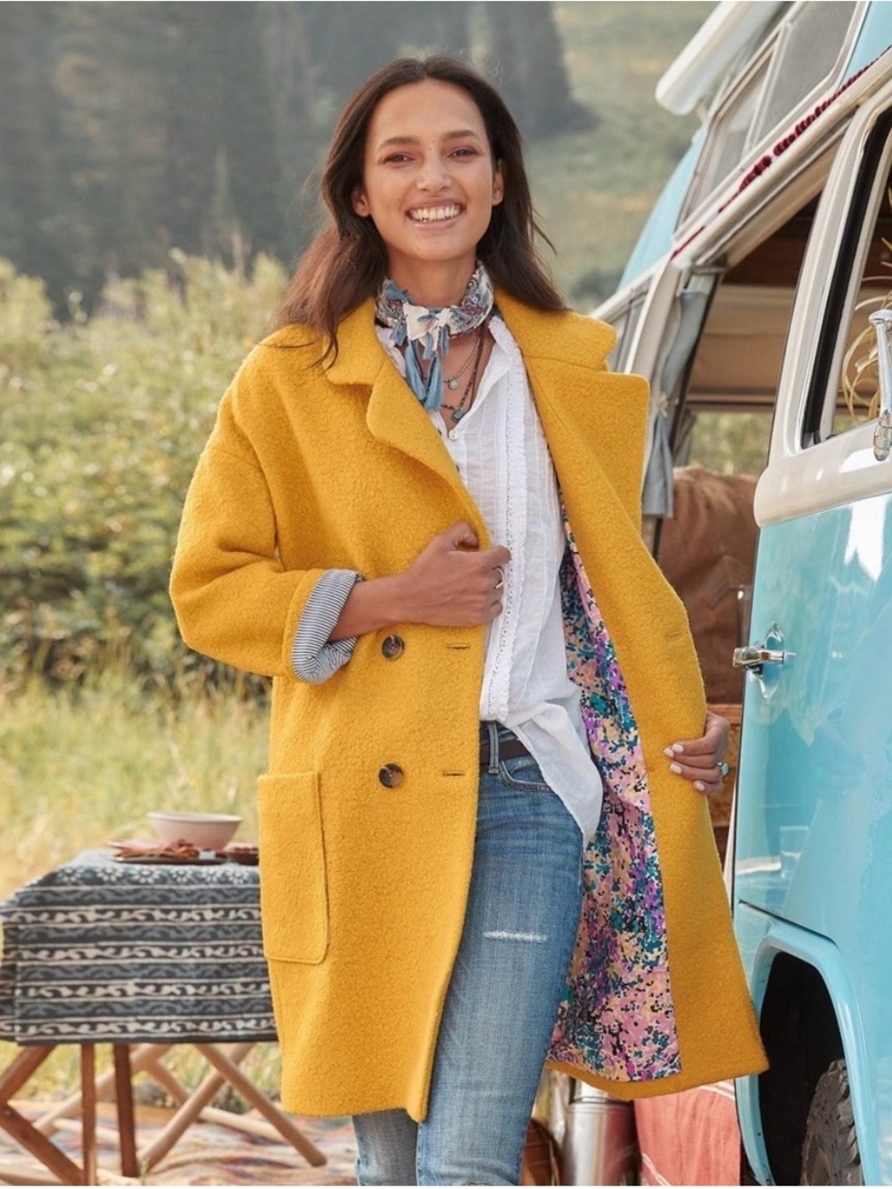 Sundance Mustard Yellow Wool-Blend Pea Coat